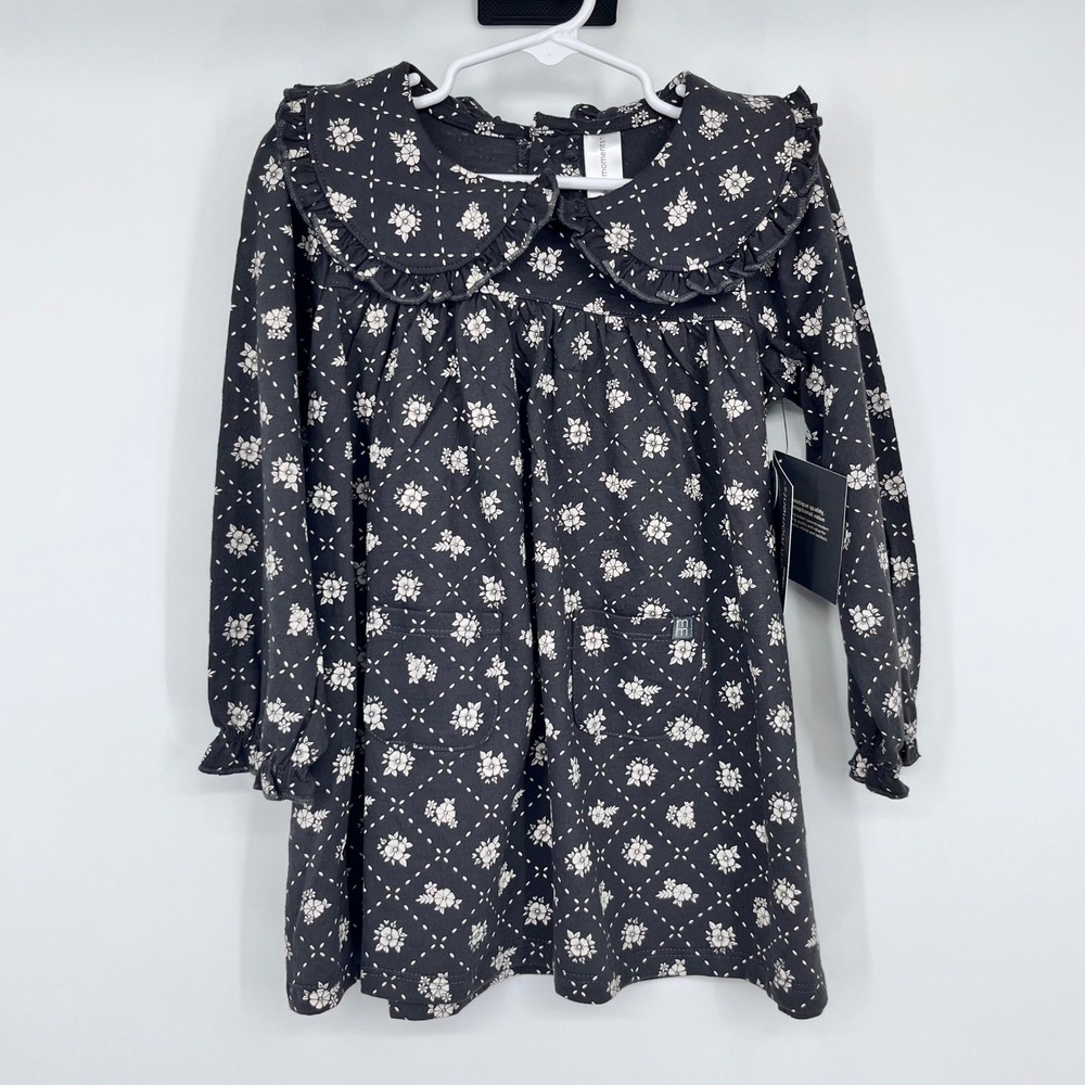 Modern Moments Floral Ruffle Dress Girls 3T Dark Grey Peter Pan‎ Collar Prairie